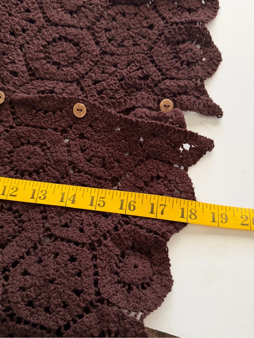 Brown Crochet Knit Cardigan Top Size Medium Long Sleeve Button Up Boho. - Picture 11 of 11
